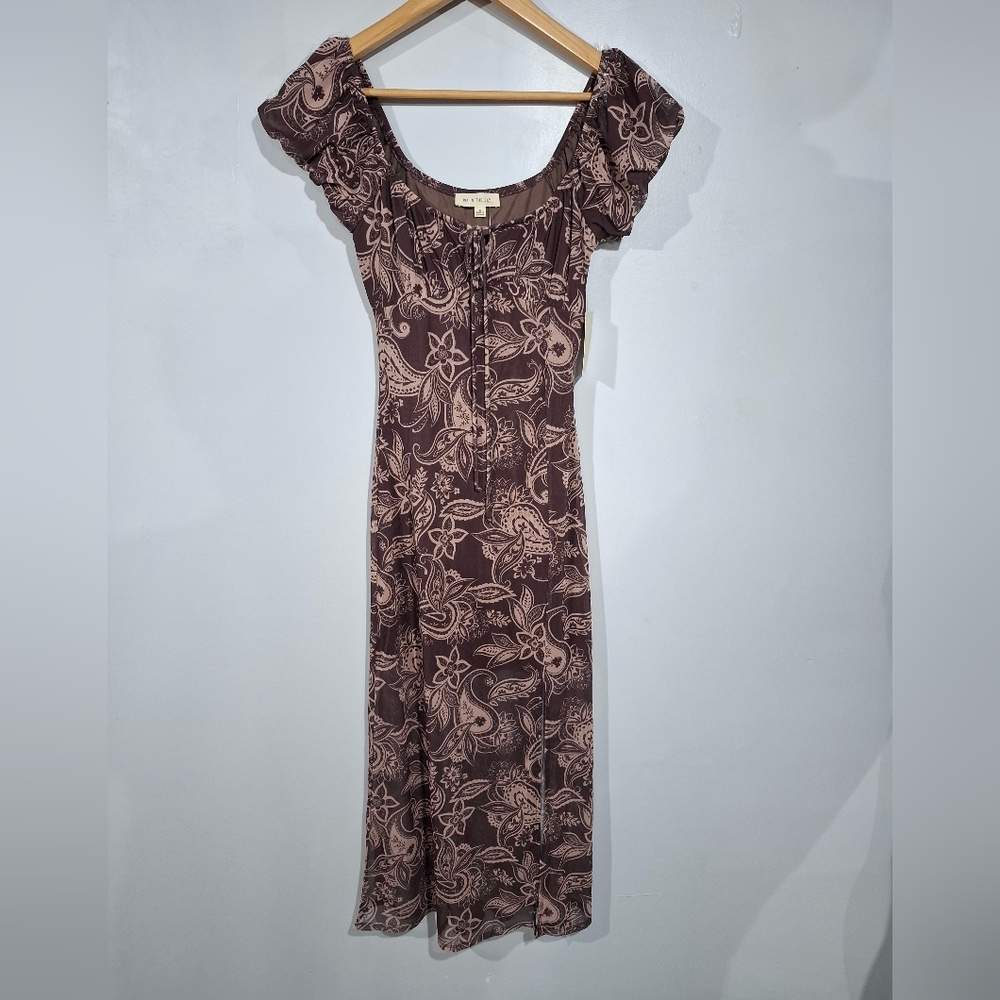 Pie In The Sky Brown Paisley Babydoll Midi Dress Cottagecore Boho Y2K Style Sz S - Picture 3 of 12